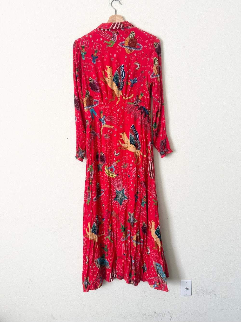Farm Rio MEDIUM Carnival long sleeve draped maxi dress in red - Picture 8 of 10